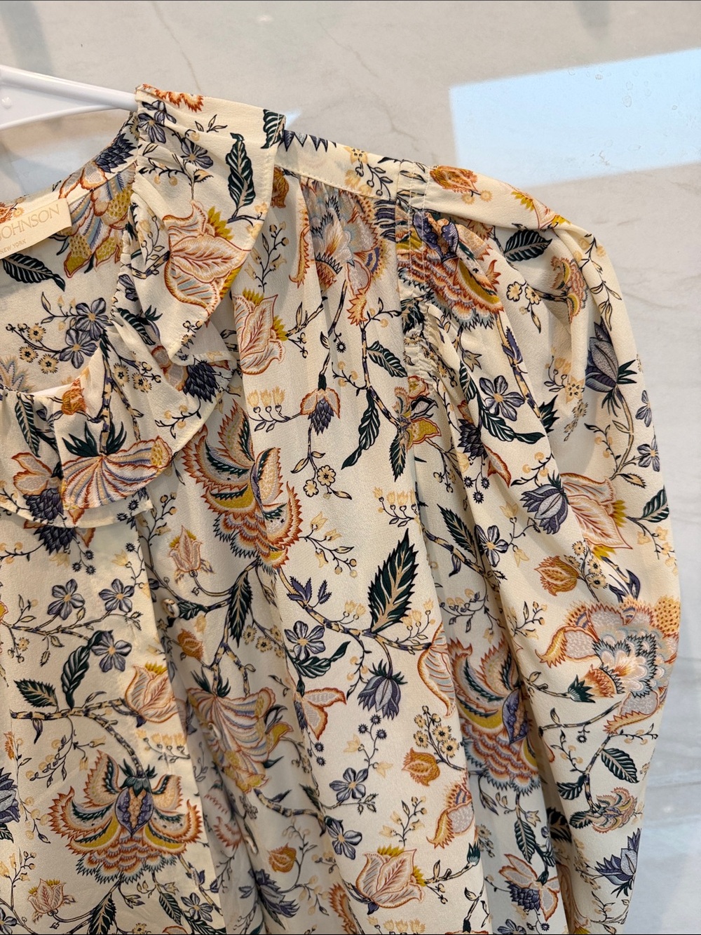 Ulla Johnson Cream Floral Ruffle-Neck Blouse - Picture 4 of 5